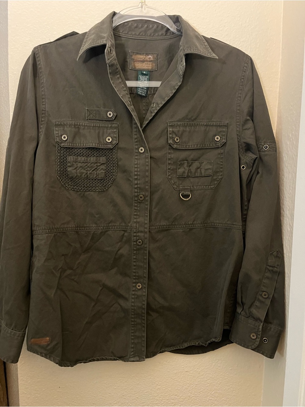 Lauren Ralph Lauren Olive Green Button-Down Utility Shirt